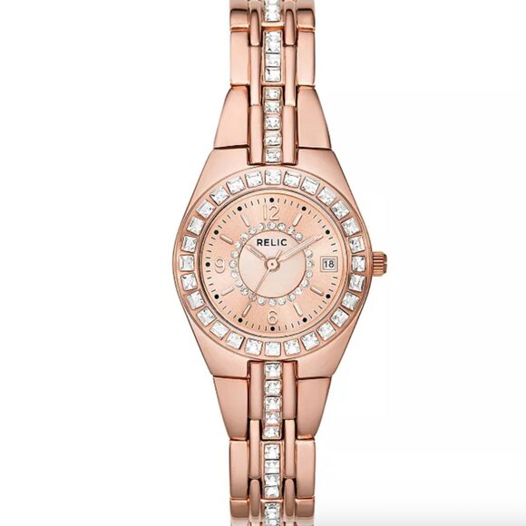 Relic by Fossil Women\'s ZR12163 Dress Rose Gold Date Pave Quartz Watch